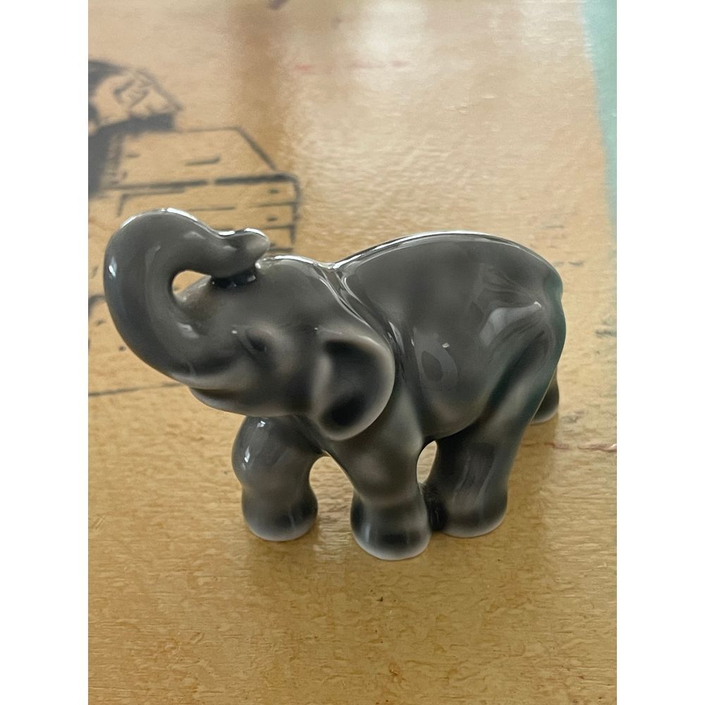Vintage Limoges Gray Elephant Trunk Up